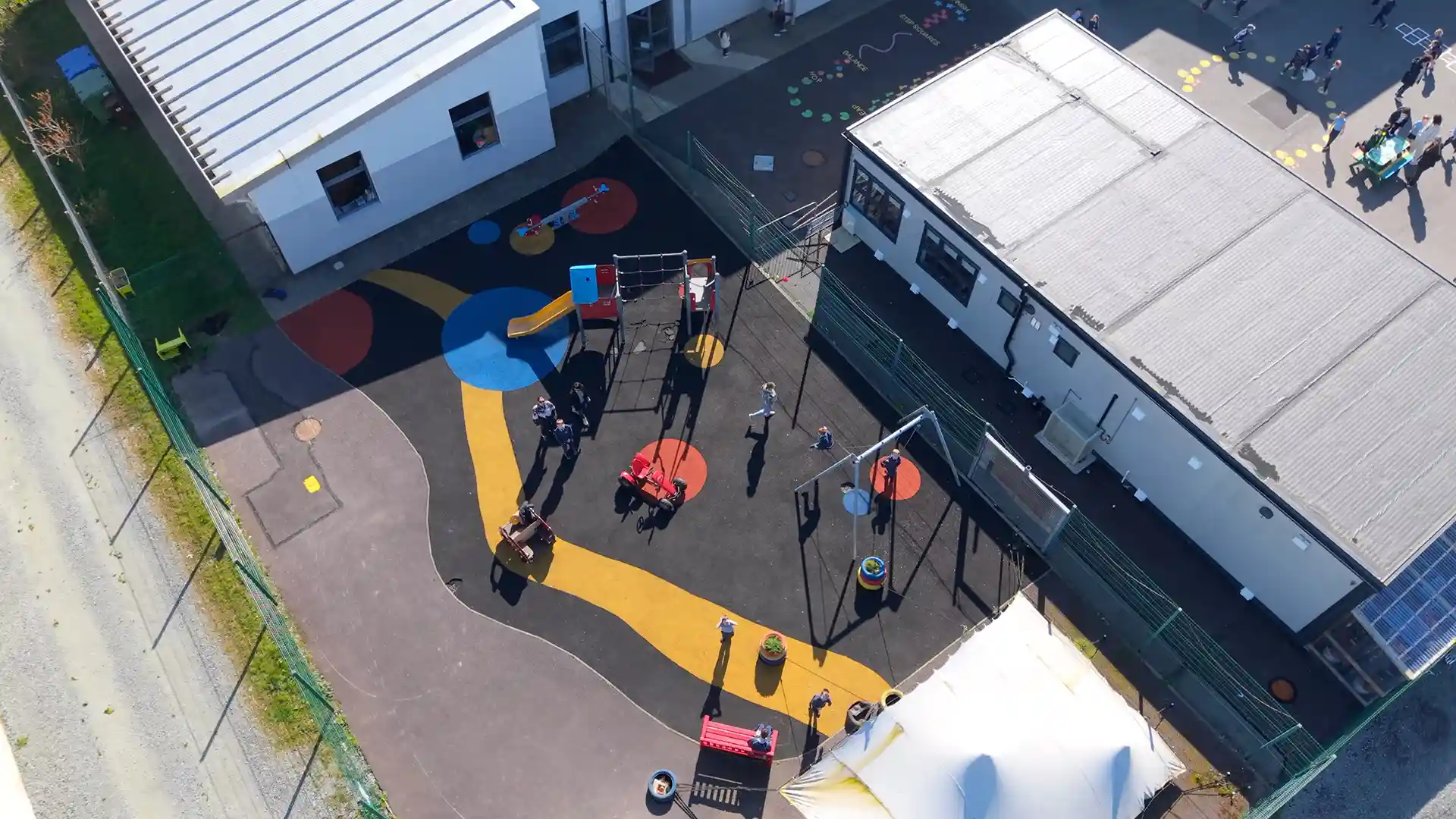Overhead photo of playground area at St. John's National School, Kenmare Overhead photo of playground area at St. John's National School, Kenmare